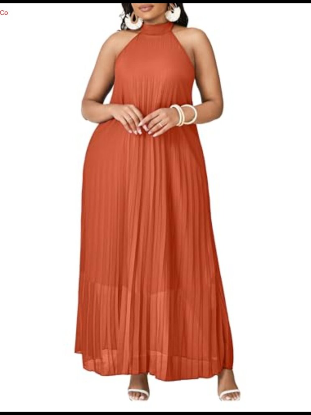 Plus Size Chiffon Maxi Dress Sleeveless Halter Neck Pleated Loose